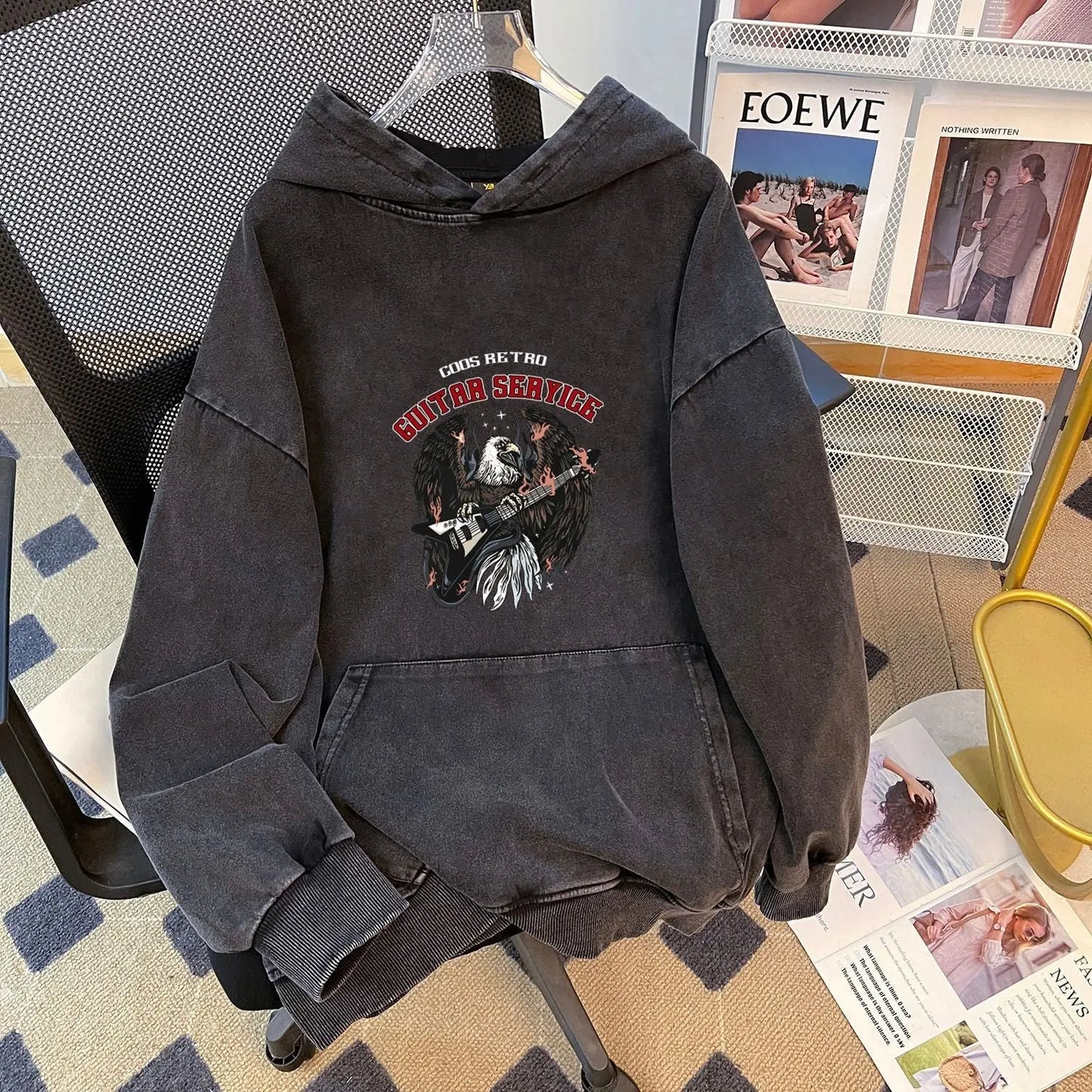 Autumn Winter Washed Distressed Thickened Composite round Neck Loose Hooded Fleece Lined Sweater Women Top Perfecsy