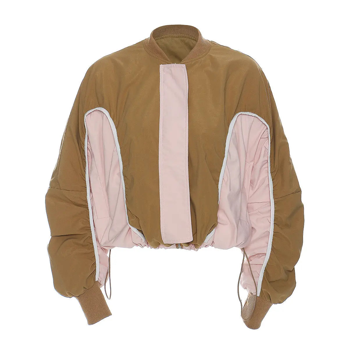 Autumn Winter Women Clothing Special Interest Design Street All Match Contrast Color Drawstring Loose Casual Jacket Perfecsy