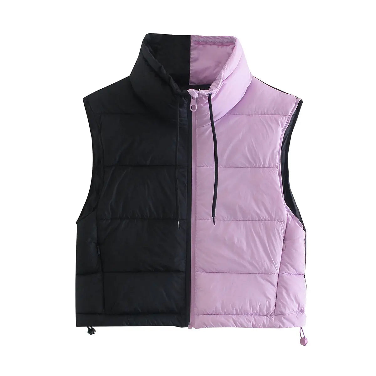 Autumn Winter Women Clothing Two Color Contrast Color Cotton Padded Jacket Vest Stand Collar Short Vest Top Perfecsy
