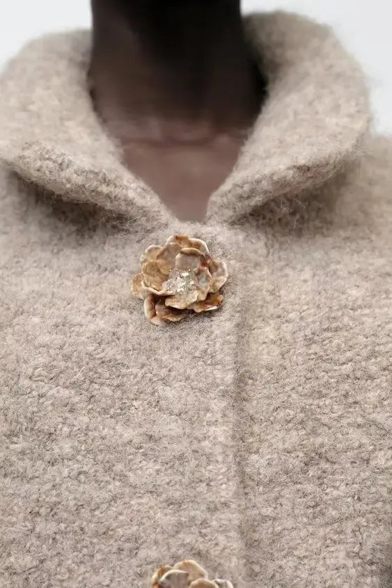 Autumn Women Elegant Knitted Cardigan Floral Button Perfecsy