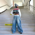 Graffiti Print Washed Denim Jeans