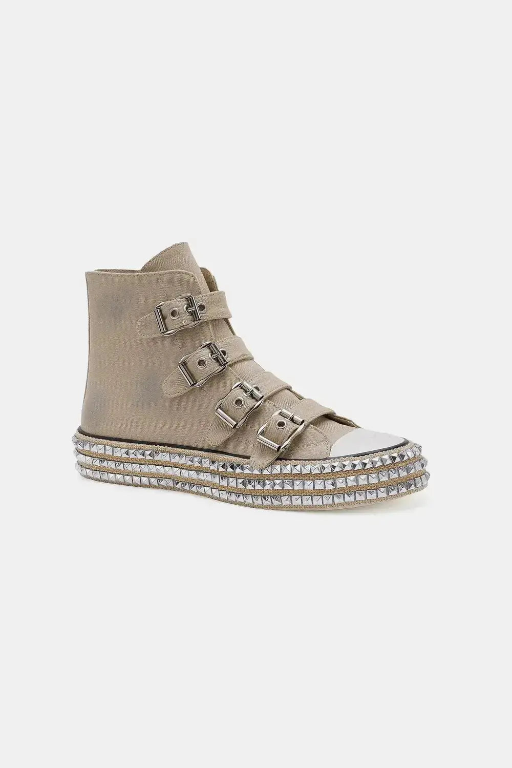 Plush Fashion Hub multi-buckle studded platform sneakers with bold straps and chunky soles, stylish and trendy footwear.
