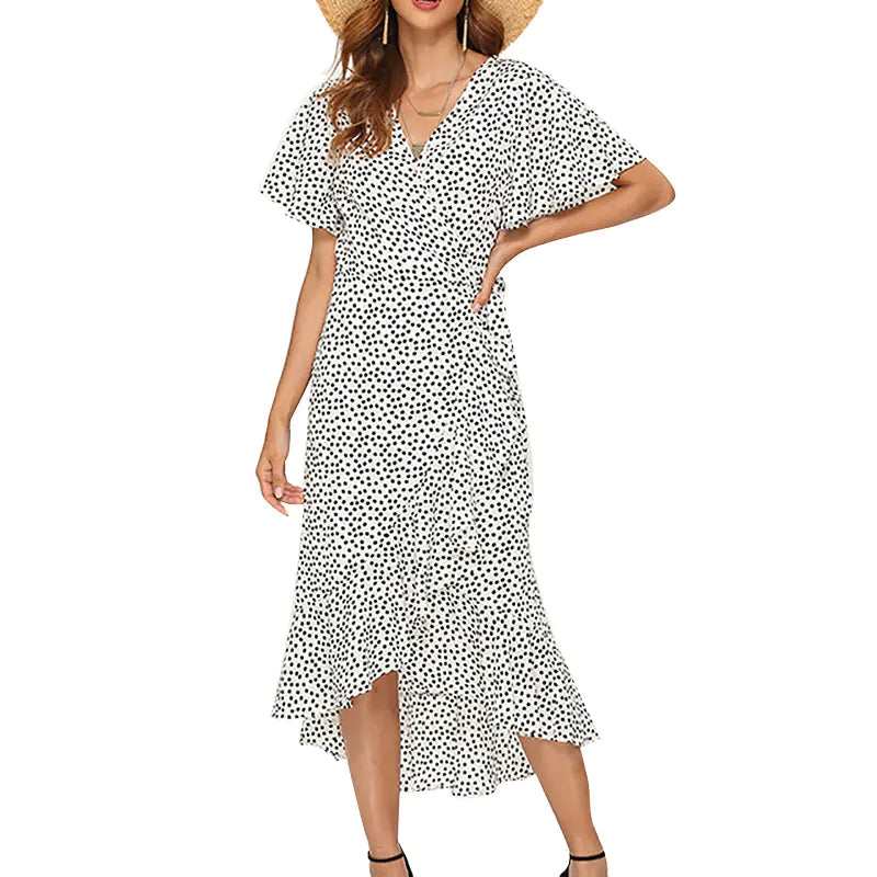 Women’s summer floral high-waist chiffon dress with V-neck, lightweight and flowy, from Trendy Attic Store01.