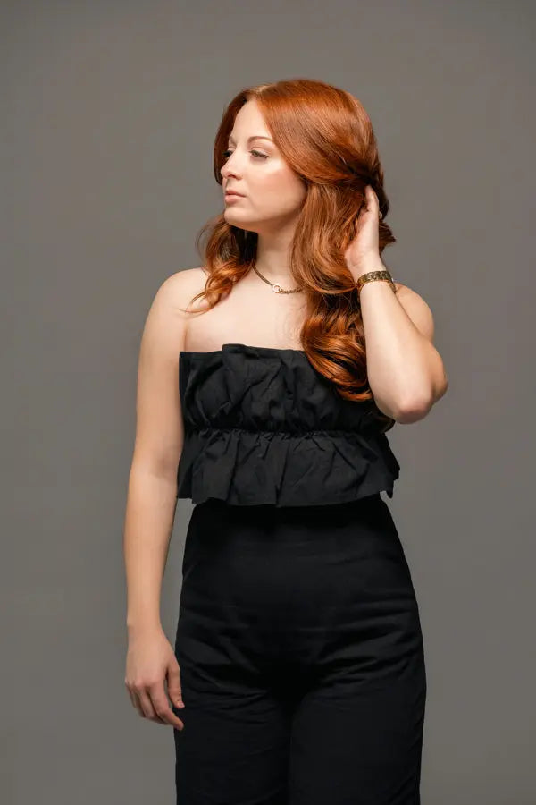 Black Ruffled Capri Jumpsuit Pretty Little Patriot