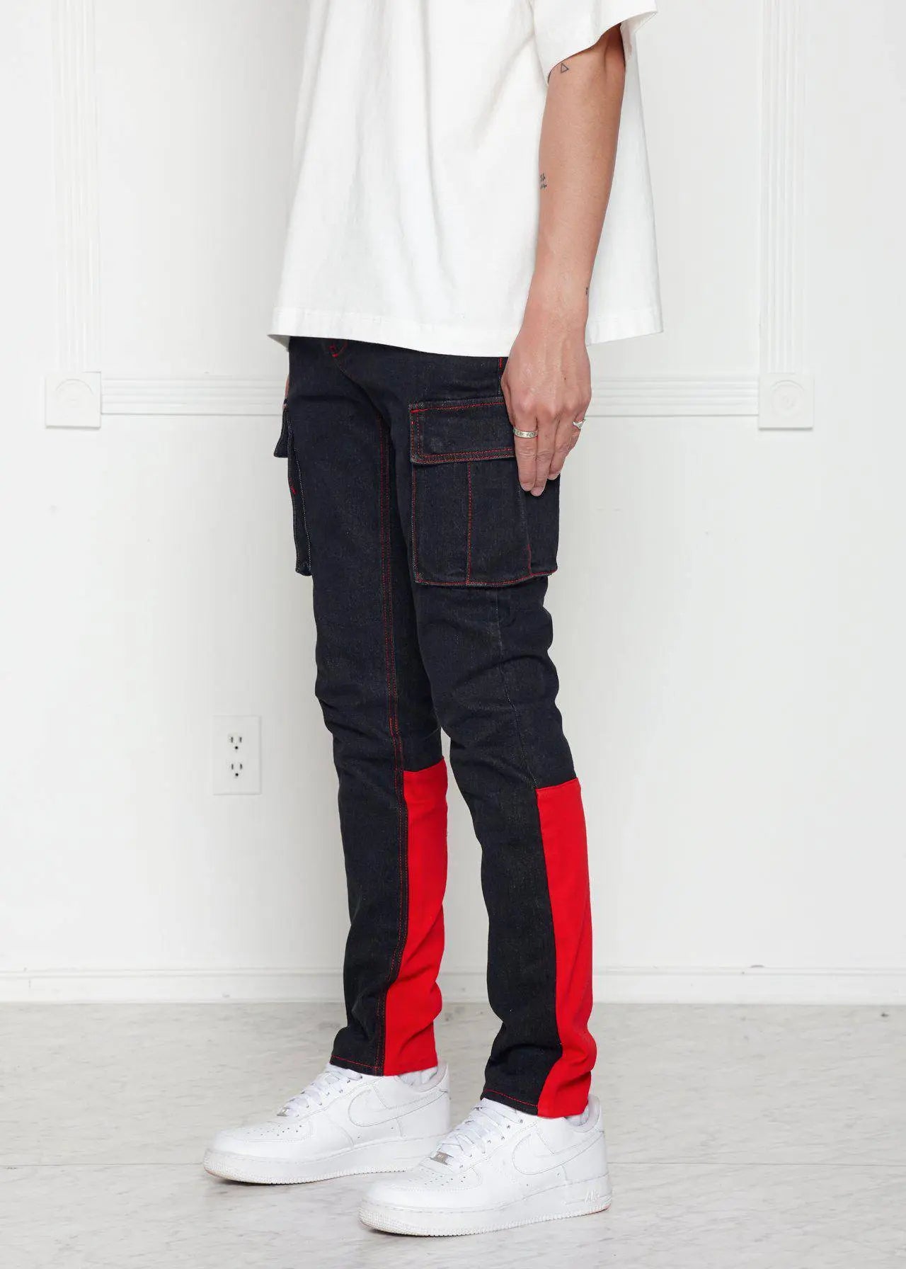 Blank State Men's Cargo Denim in Black/Red OyeraCharisma