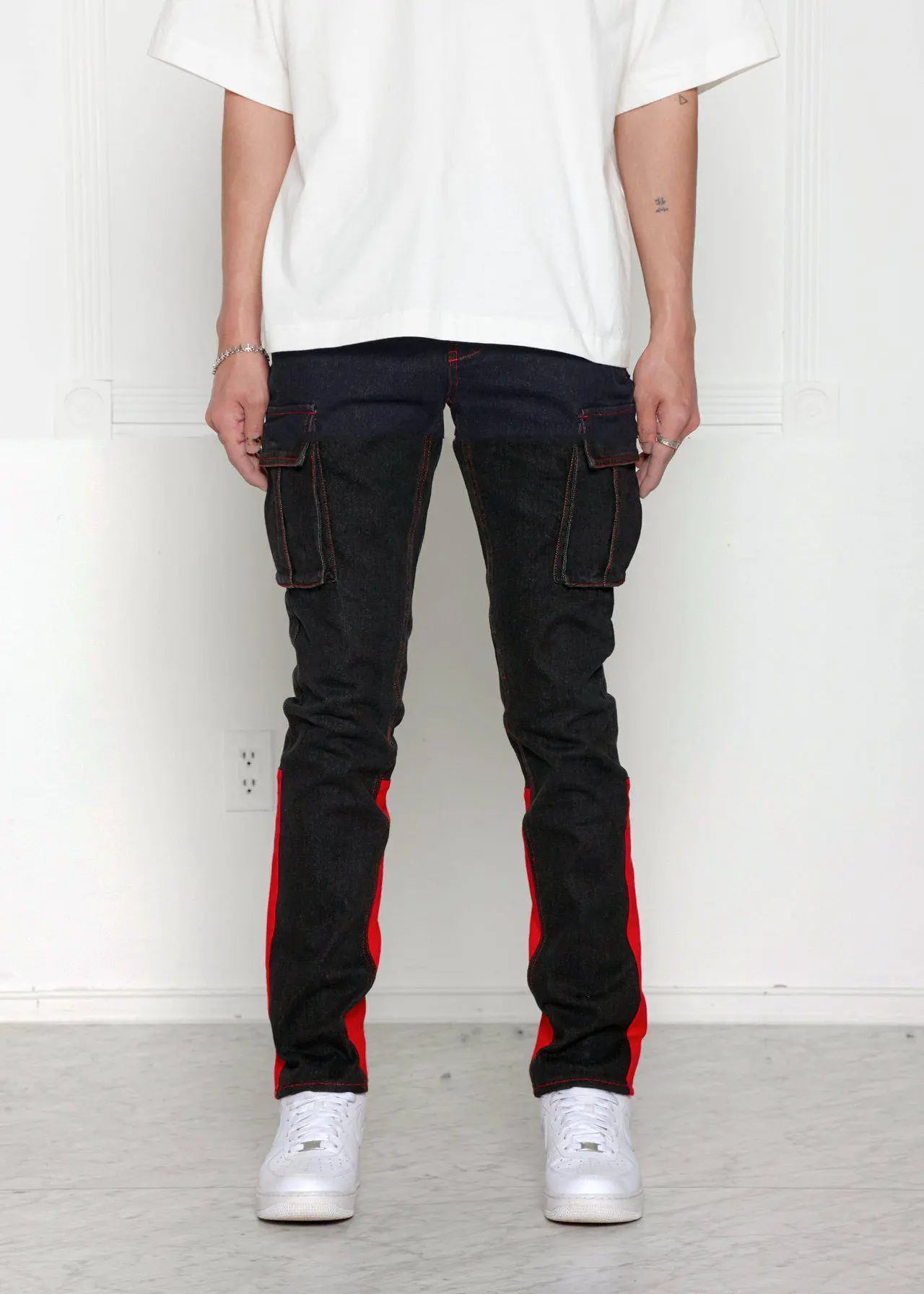 Blank State Men's Cargo Denim in Black/Red OyeraCharisma
