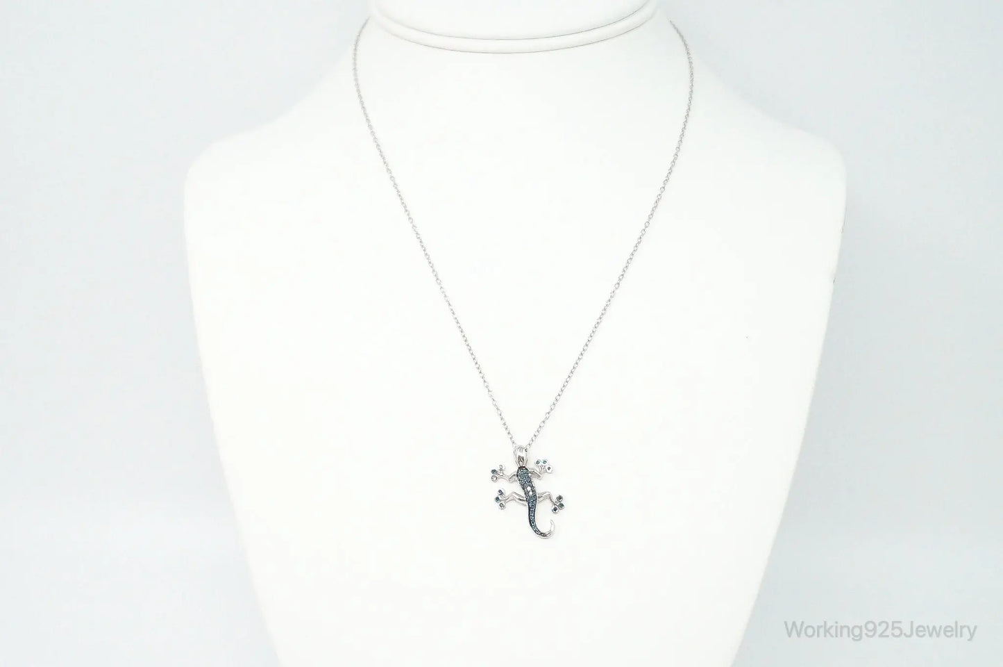 Blue Diamonds Gecko Sterling Silver Necklace Plush Fashion Hub