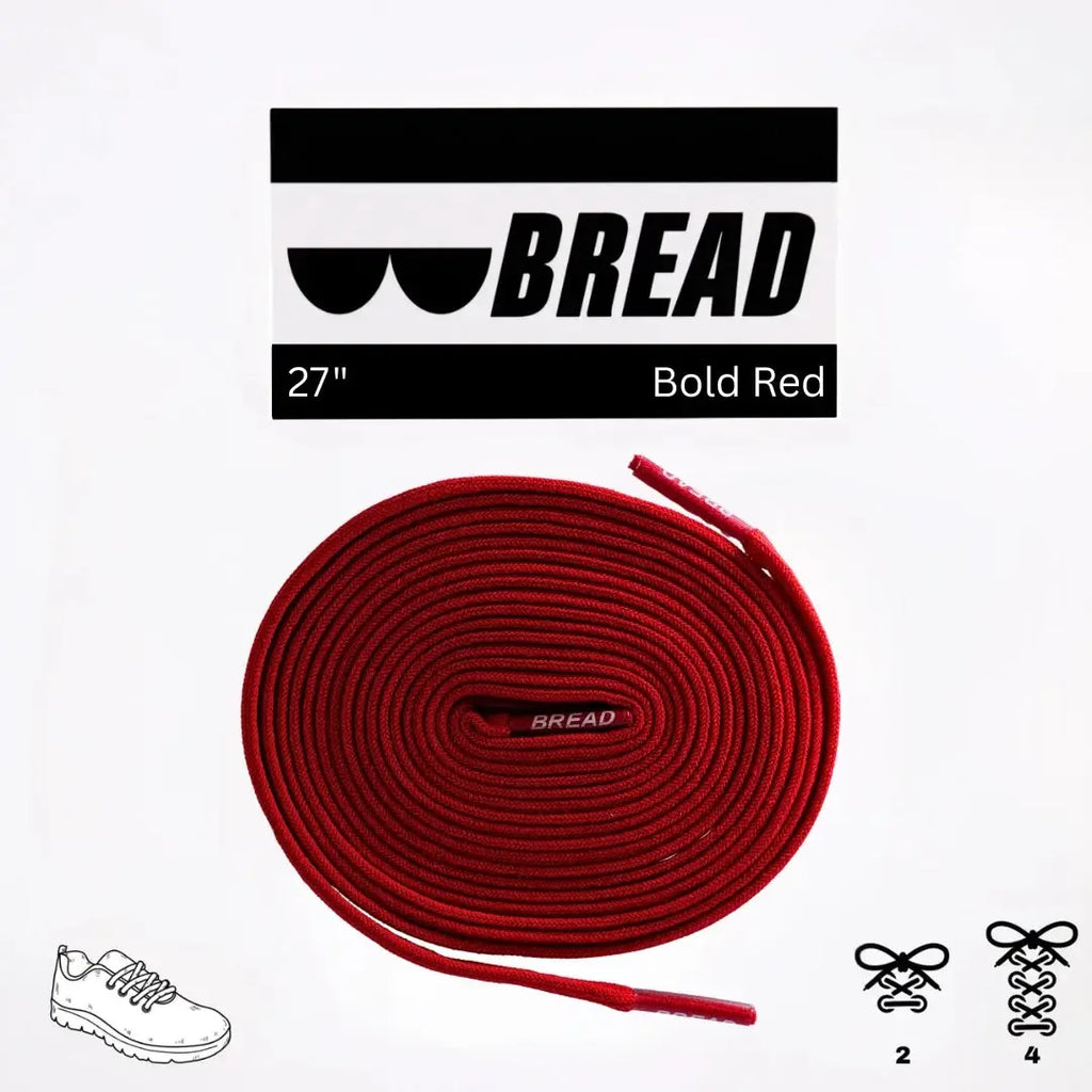 Elastic shoelace in bold red color by Bread, showing the flexible, durable material and sleek design for easy lacing.