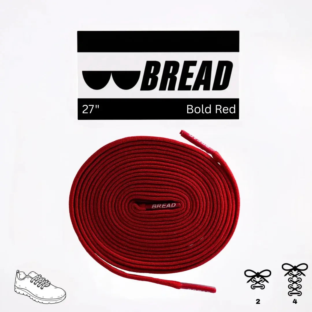 Elastic shoelace in bold red color by Bread, showing the flexible, durable material and sleek design for easy lacing.