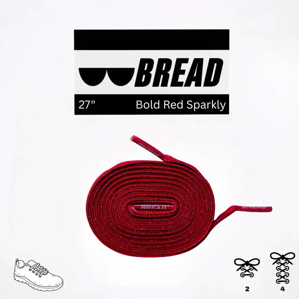 Elastic shoelace in bold red from Bread, featuring a flexible design suitable for sneakers or casual shoes.