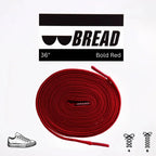 Elastic shoelace in bold red color by Bread, shown laced through a pair of shoes for a vibrant, secure fit.
