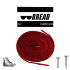 Red elastic shoelace by Bread featuring a bold color and stretchy design, ideal for comfortable, secure footwear.