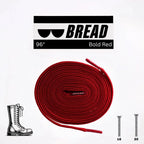 Elastic shoelace in bold red color from Bread, shown with the laces neatly threaded through shoes for a snug fit.