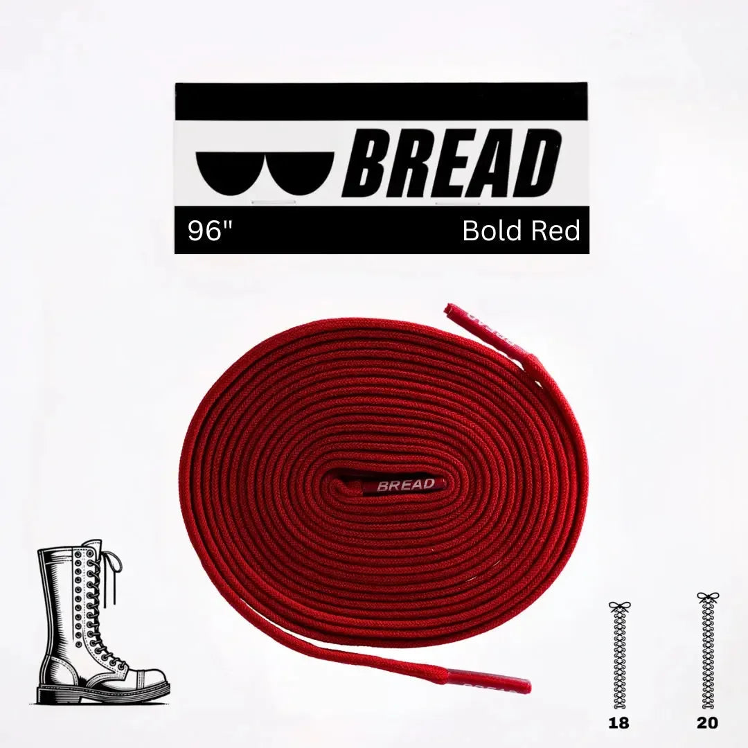 Elastic shoelace in bold red color from Bread, shown with the laces neatly threaded through shoes for a snug fit.