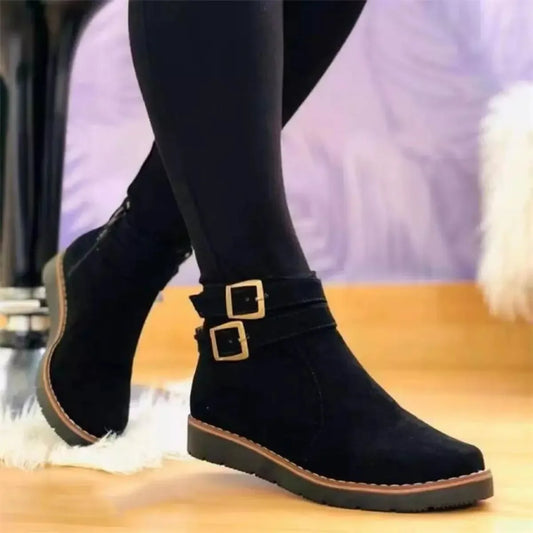 Buckle Accent Suede Ankle Boots - Casual Chic Footwear - Plush Fashion Hub