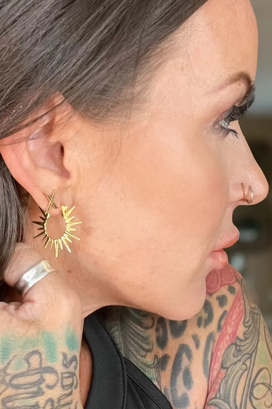 Burst of Spirit Hoop Gold Earrings Pretty Little Patriot