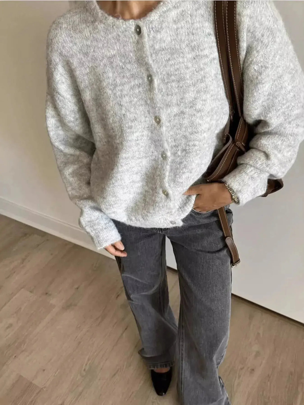 Soft knit plush fashion hub long sleeve button-up cardigan sweater, perfect for layered casual outfits.