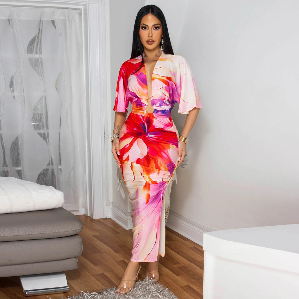 Luna V-Neck Side-Split Midi Skirt Set