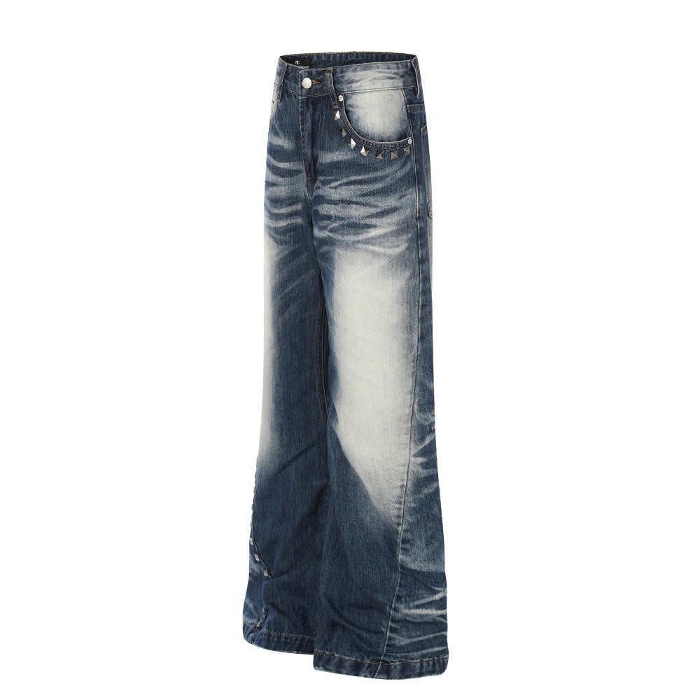 White washed denim pull-on micro jeans with colorblock design by eprolo, shown on a model.