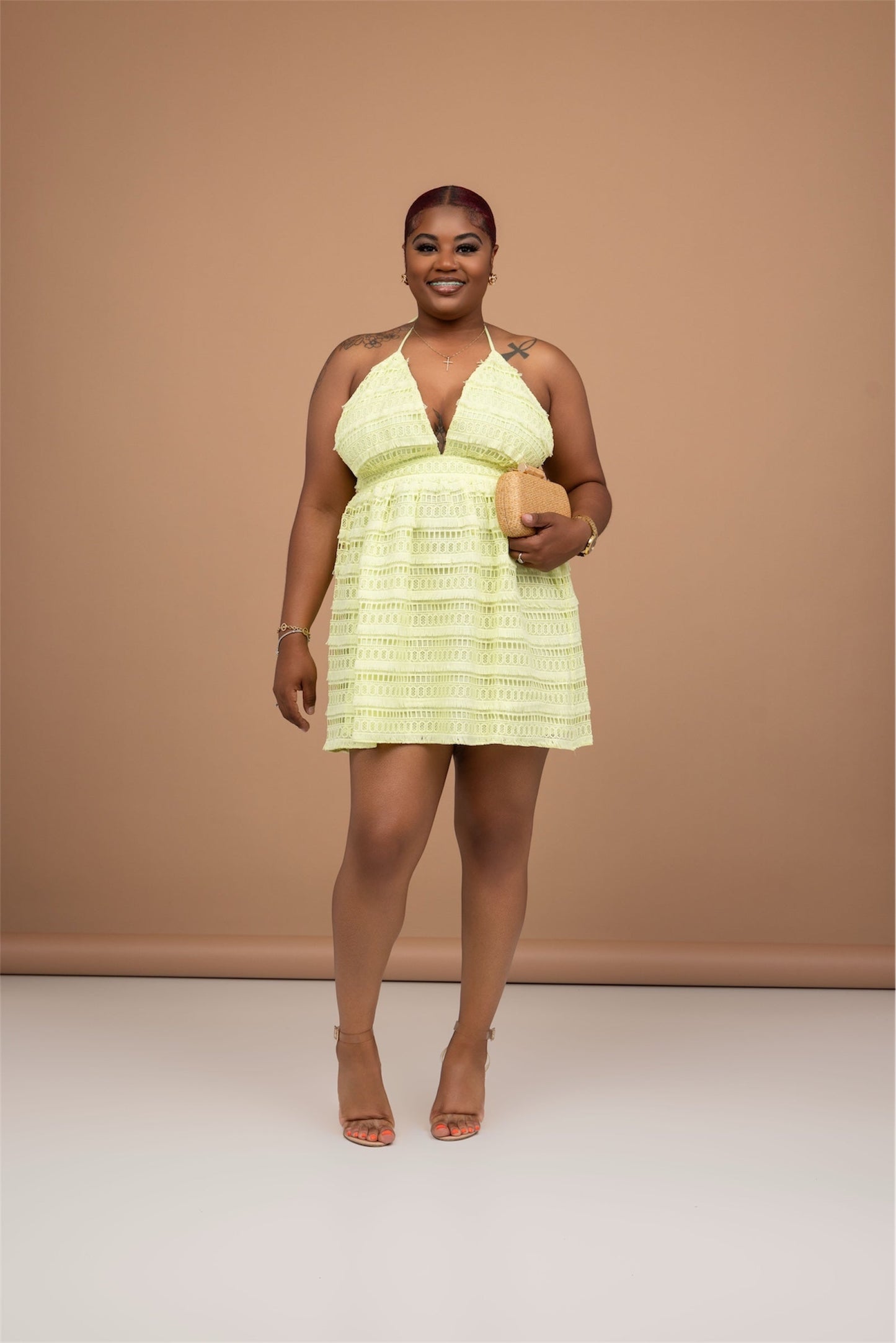 Limoncello Lace Halter Mini Dress The Bella Noire Store