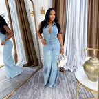 Women's Strapless Backless Washed Denim Jumpsuit