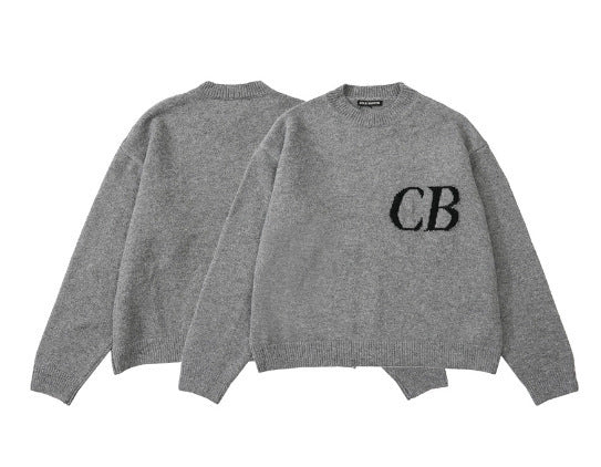 Unisex Casual Oversized CB Letter Knit Crew Neck Sweater