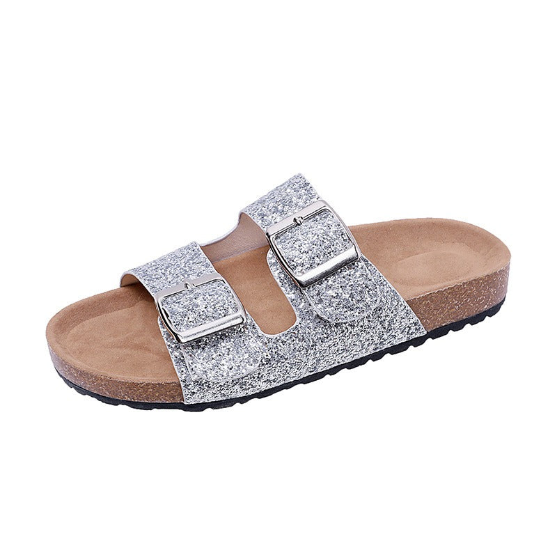 Leopard print buckle slide sandals from Plush Fashion Hub, featuring a stylish animal print and comfortable slip-on design.