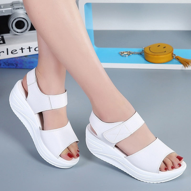 Genuine leather platform sandals by eprolo featuring ankle straps and chunky heels, displayed on a neutral background.