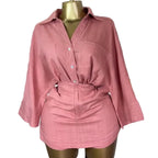 Modern Two-Piece Batwing Shirt and High-Waisted Skirt Set