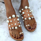 Pearl Embellished Beach Toe-Loop Flat Sandals