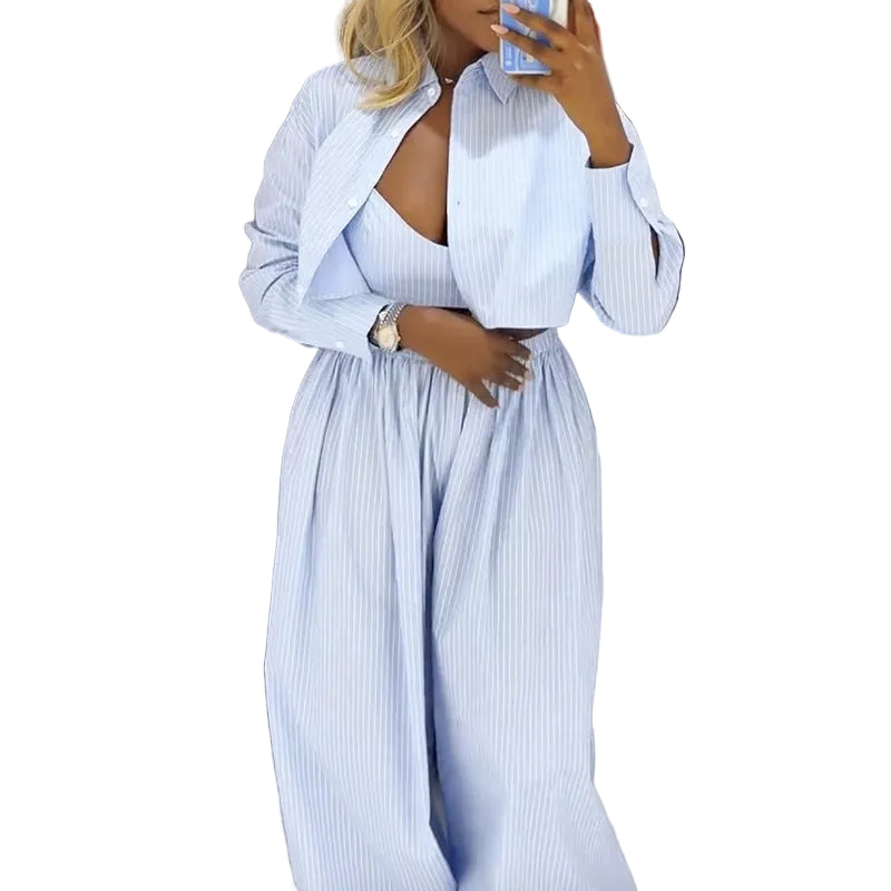Coastal Chic Striped Strapless Top and Wide Leg Pant Set