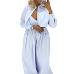 Coastal Chic Striped Strapless Top and Wide Leg Pant Set
