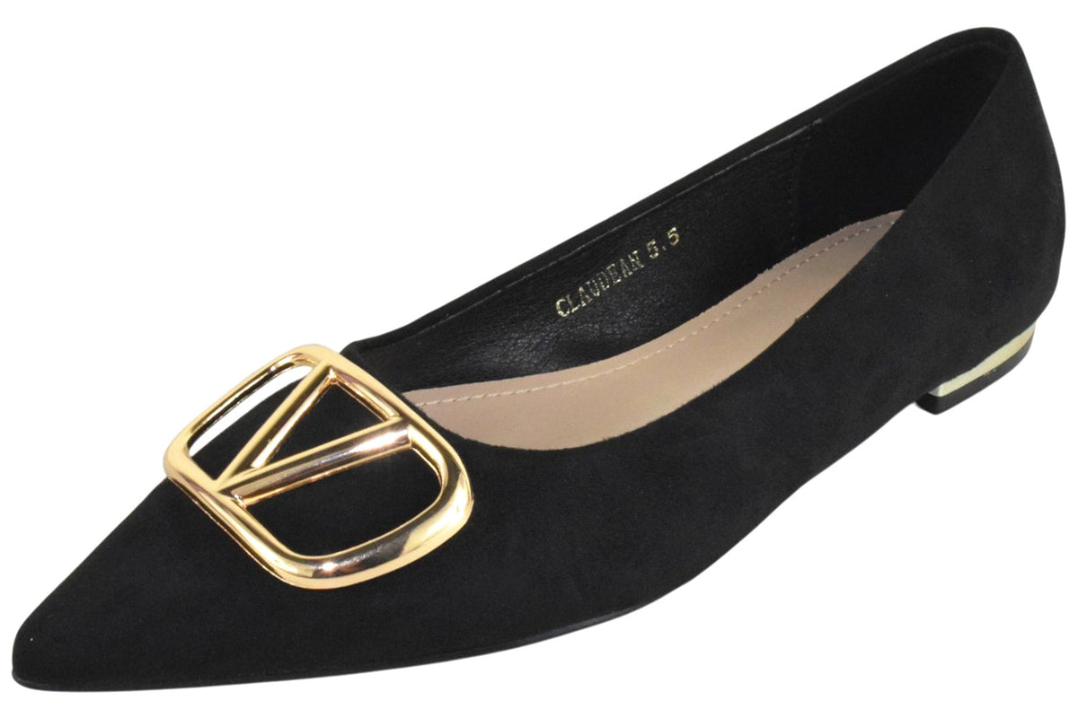 Black Berness CLAUDEAN flats with sleek design and pointed toe, stylish footwear for casual or formal wear.