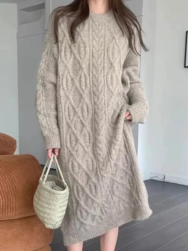 Cable Knit Loose Sweater Dress PAINEVIDA