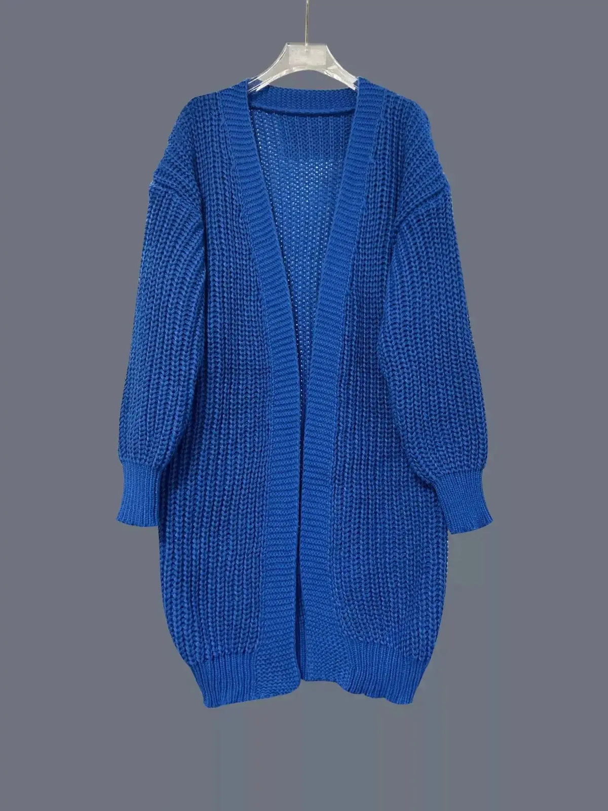 Women's chunky knit open-front cardigan sweater with long sleeves from Plush Fashion Hub, cozy and stylish for casual wear.