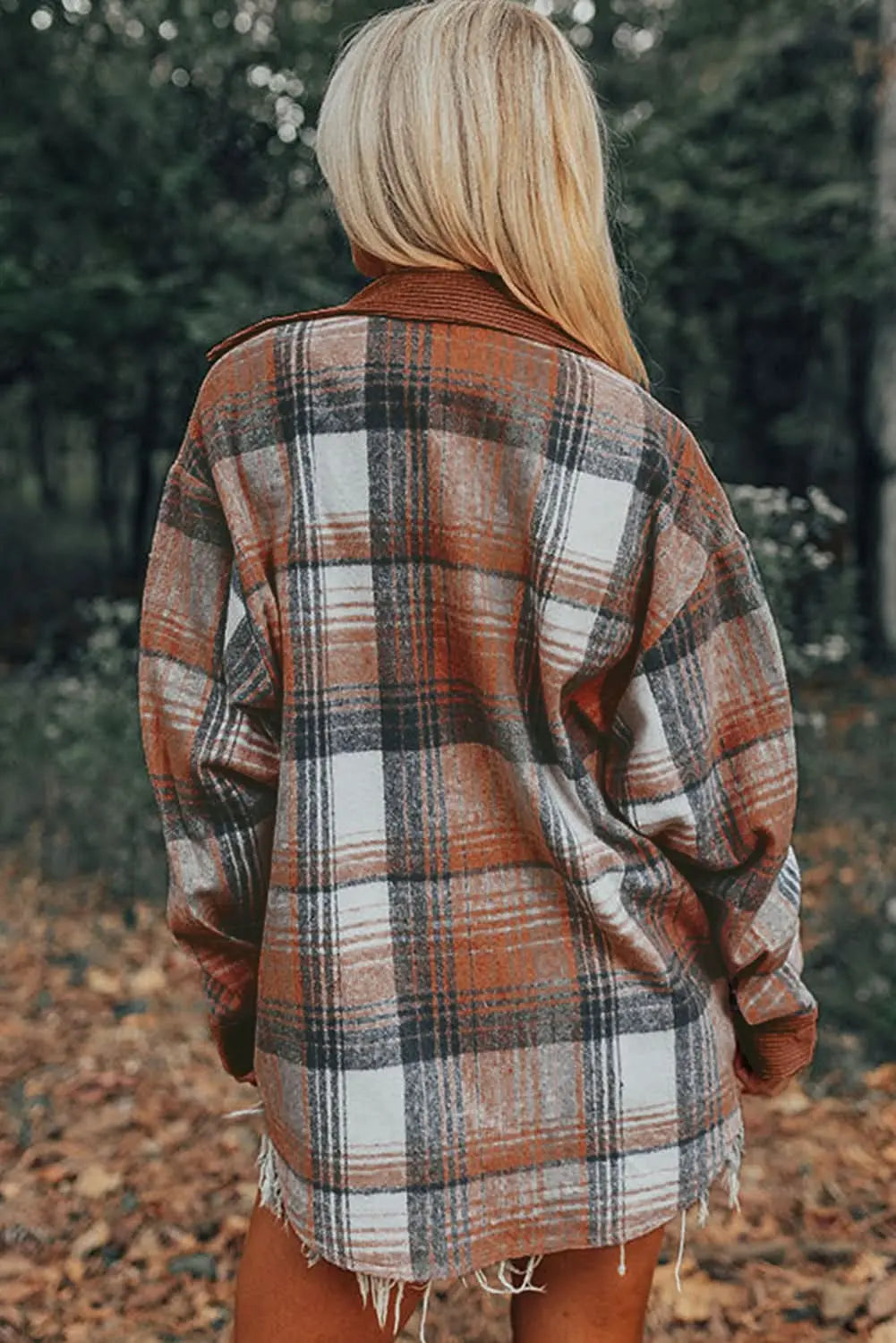 Cinnamon Plaid Corduroy Patchwork Shacket With Pockets Gilded Glamour Shop