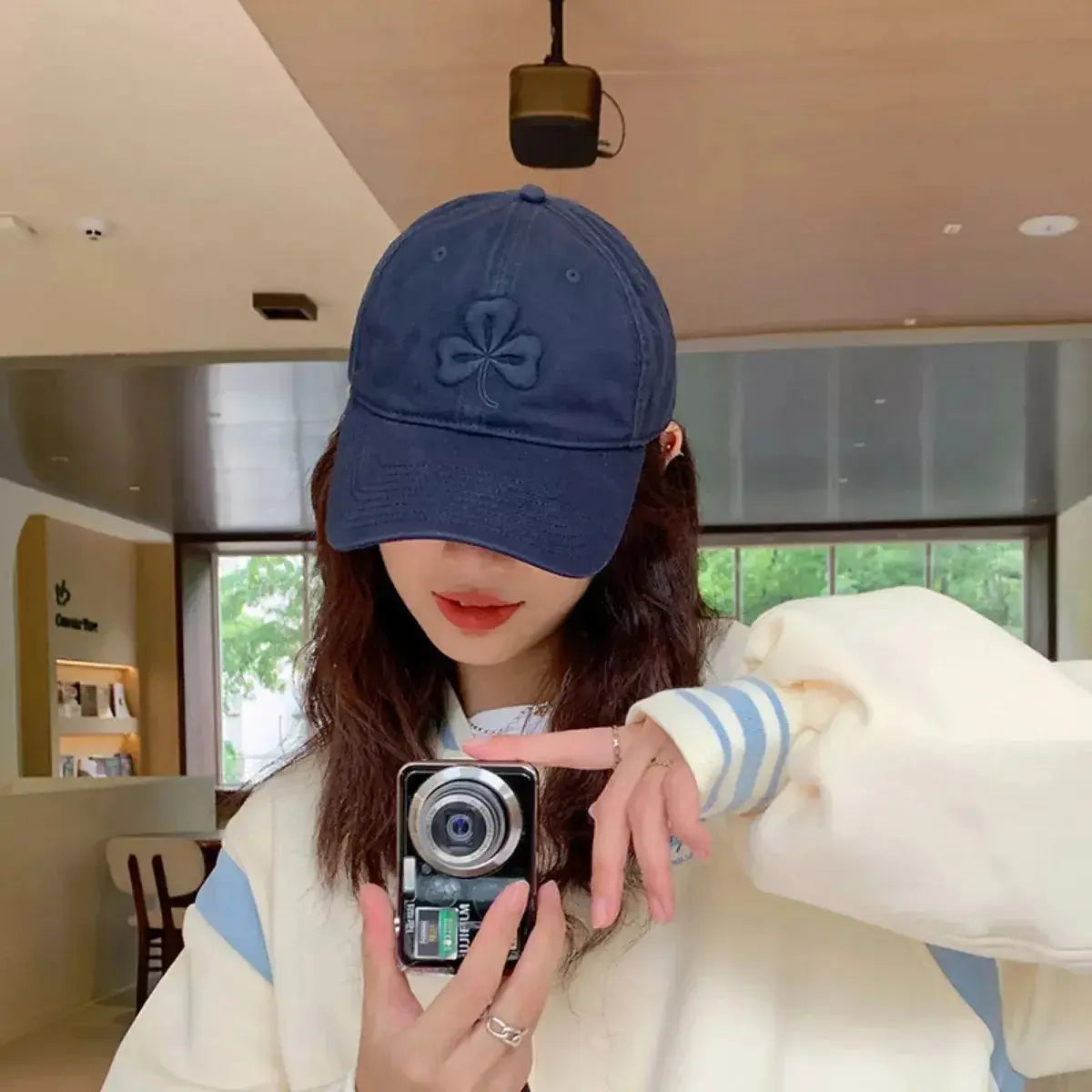 Clover embroidered 100% cotton baseball cap by Plush Fashion Hub, breathable casual hat with a relaxed fit and stylish design.