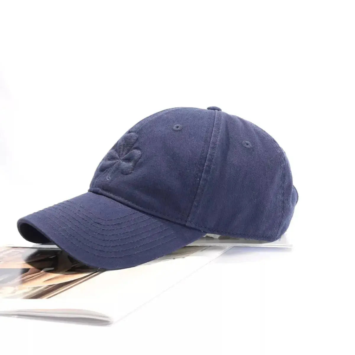 Clover embroidered 100% cotton baseball cap by Plush Fashion Hub, breathable casual hat with a stylish embroidered clover design.
