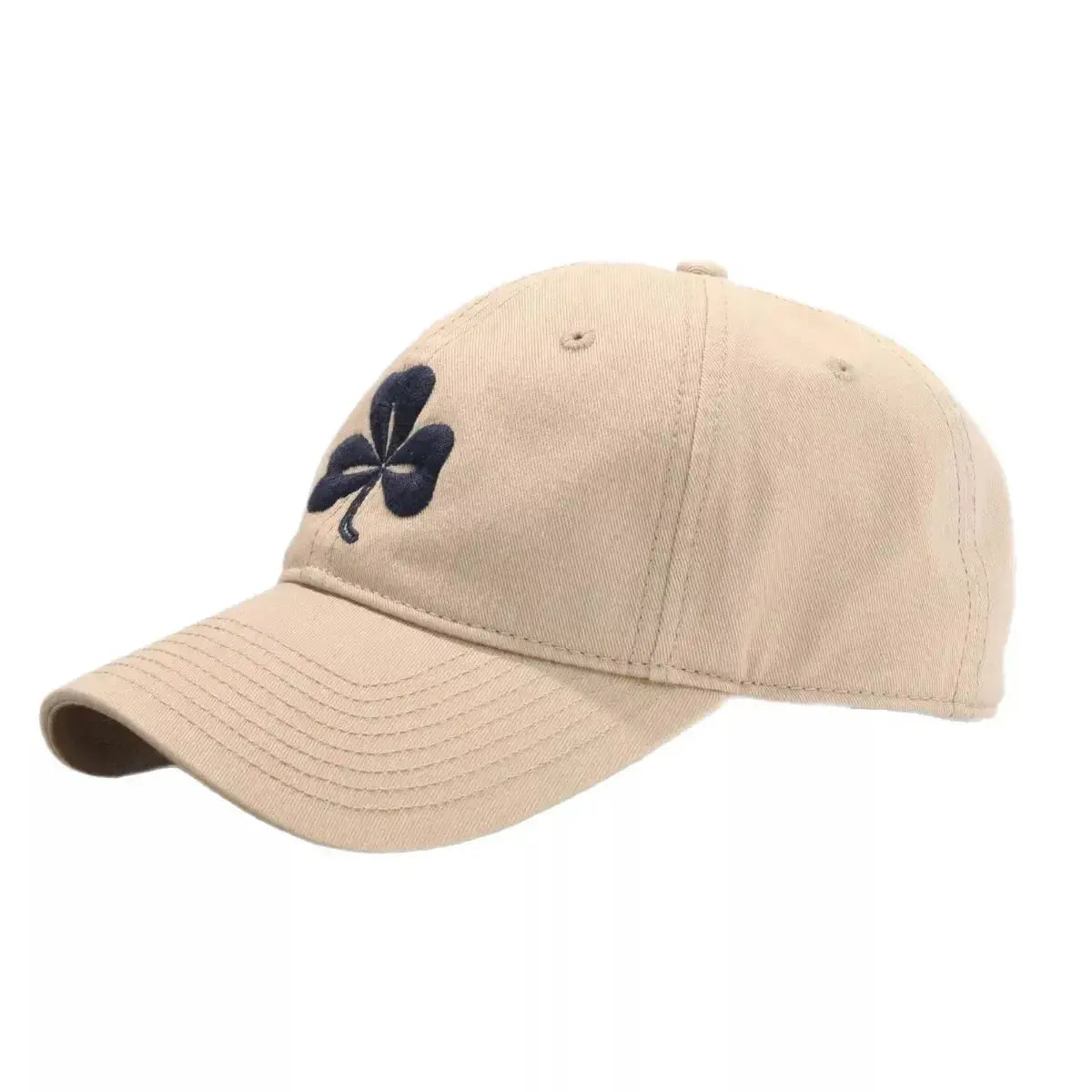 Clover embroidered 100% cotton baseball cap by Plush Fashion Hub, breathable casual hat with a stylish embroidered clover design.