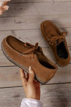 Coffee suede women's lace-up casual sneakers by Gilded Glamour Shop, comfortable everyday footwear with a stylish slip-on design.