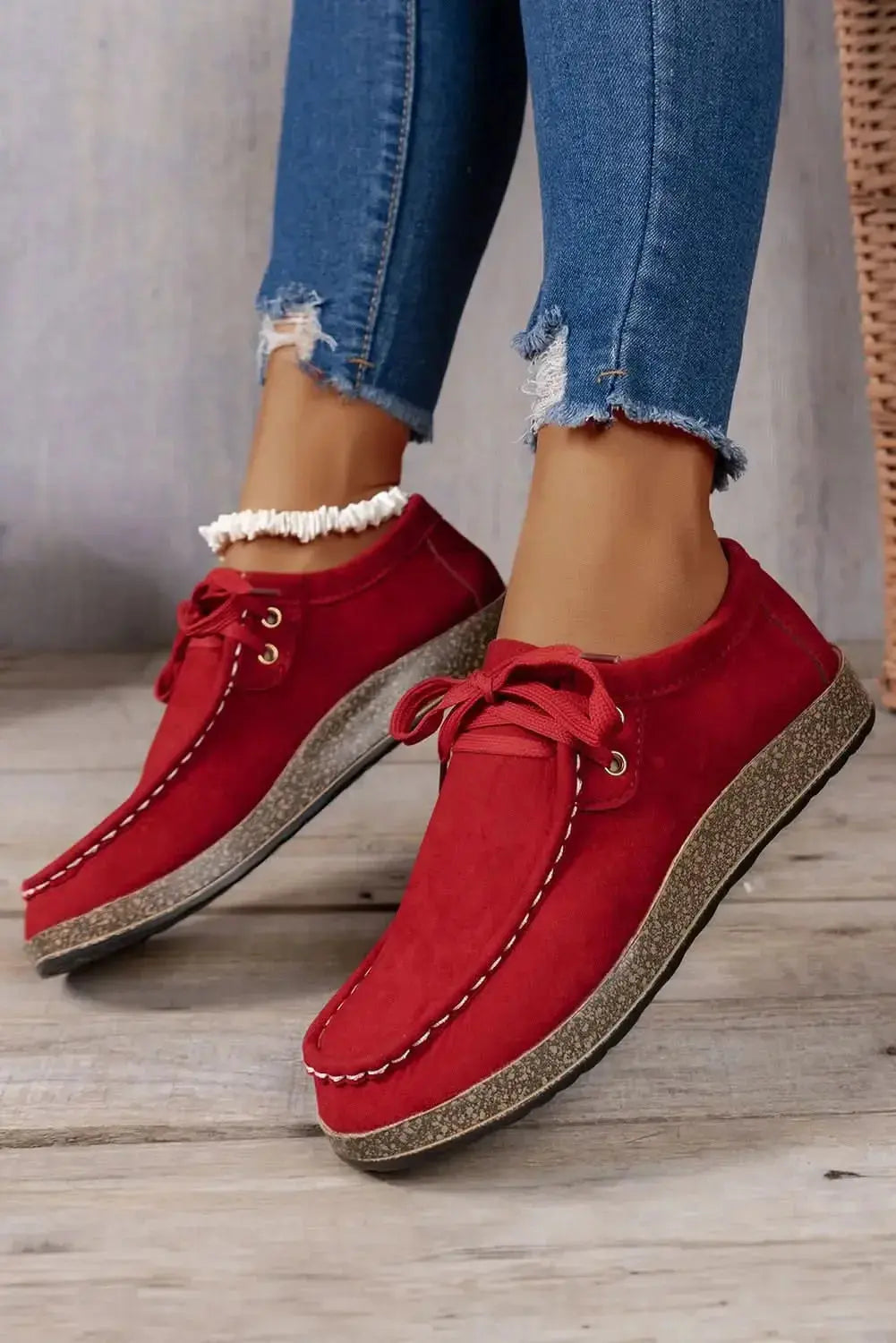 Women’s coffee suede lace-up sneakers by Plush Fashion Hub, casual everyday footwear with stylish suede material and comfortable design.