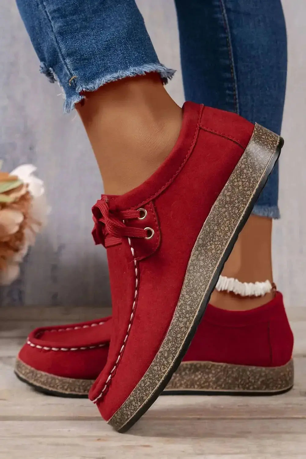 Women’s coffee suede lace-up sneakers by Plush Fashion Hub, casual everyday footwear with stylish and comfortable design.