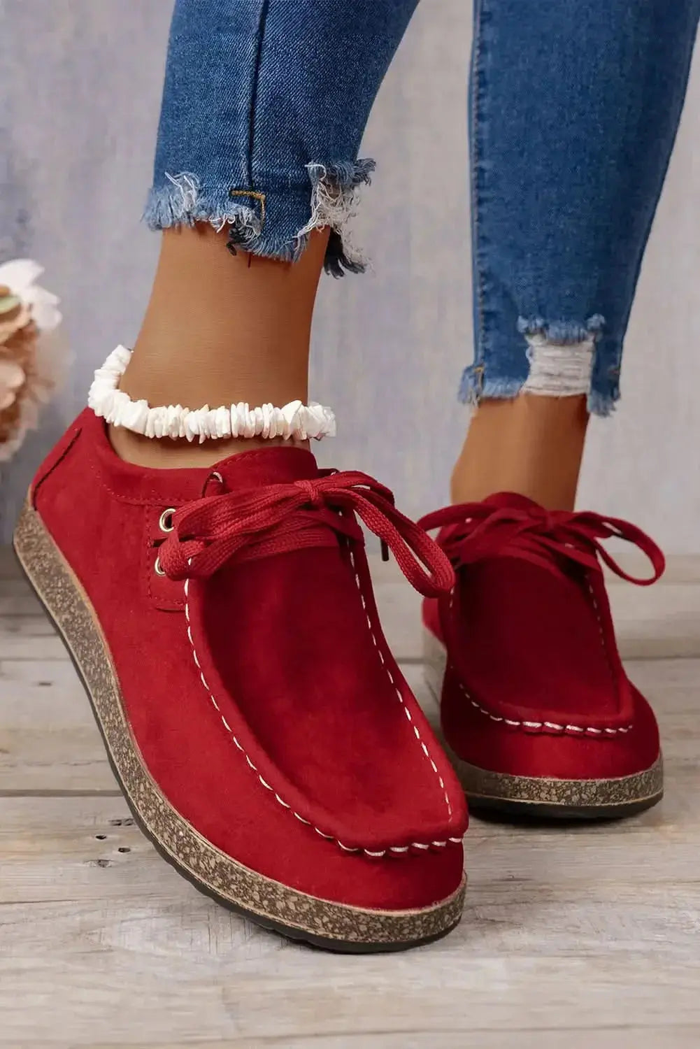 Women’s coffee suede lace-up sneakers from Plush Fashion Hub, casual everyday footwear with stylish design and comfortable fit.