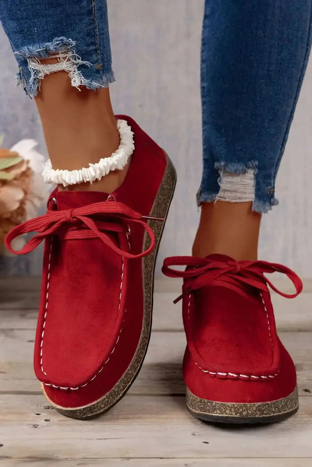 Women’s coffee suede lace-up casual sneakers by Plush Fashion Hub, stylish everyday footwear with comfortable slip-on design.