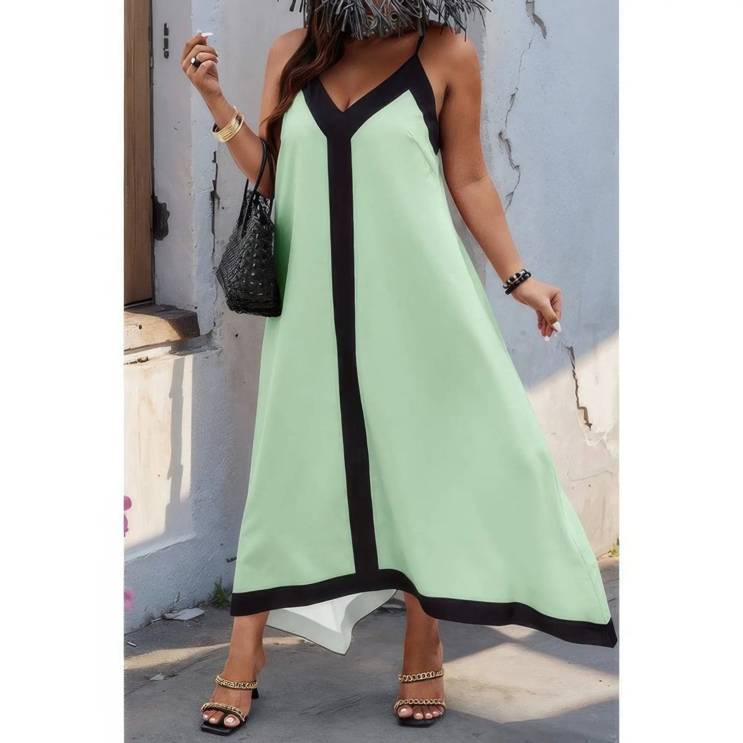 Colorblock Spaghetti Strap A Line Dress OyeraCharisma