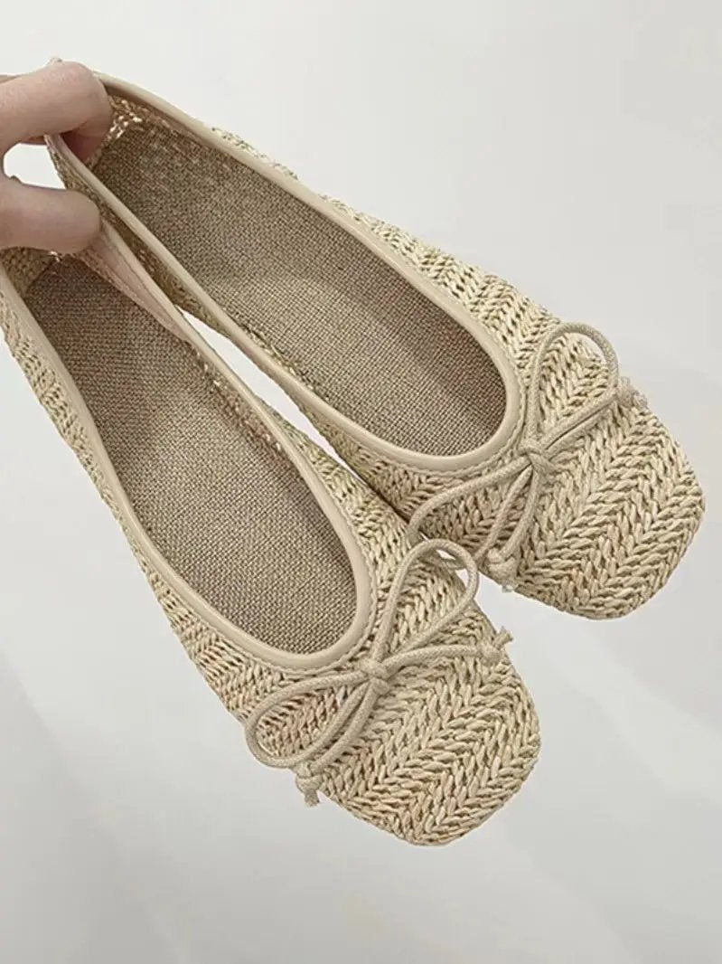 Comfy Straw Bow Ballet Flat PAINEVIDA