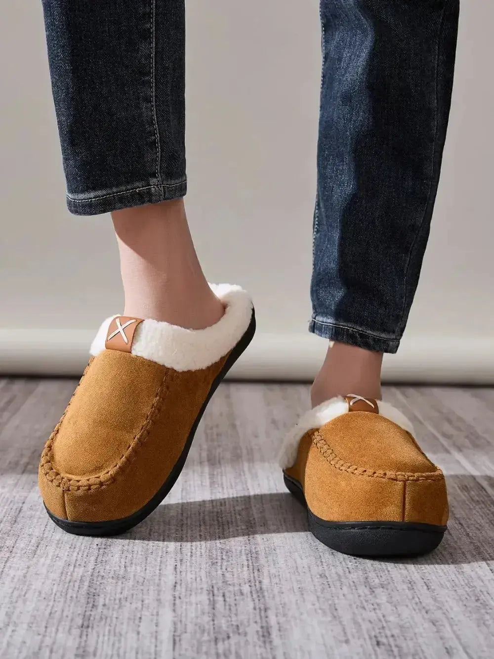 Women's contrast round toe flat slippers by Plush Fashion Hub, comfortable indoor slip-ons with soft material and stylish design.