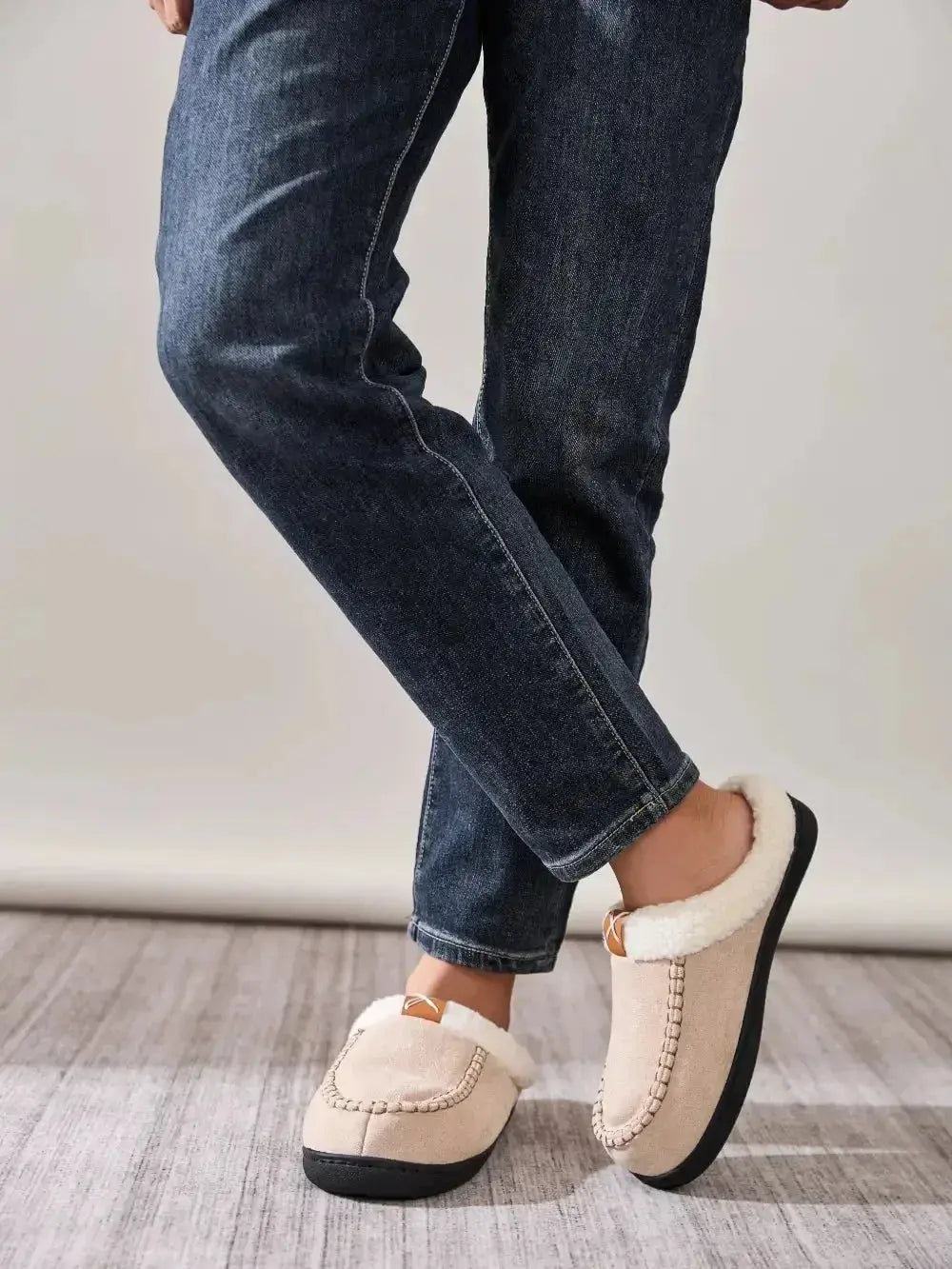 Women's contrast round toe flat slippers by Plush Fashion Hub, comfortable indoor slip-ons with soft material and stylish design.