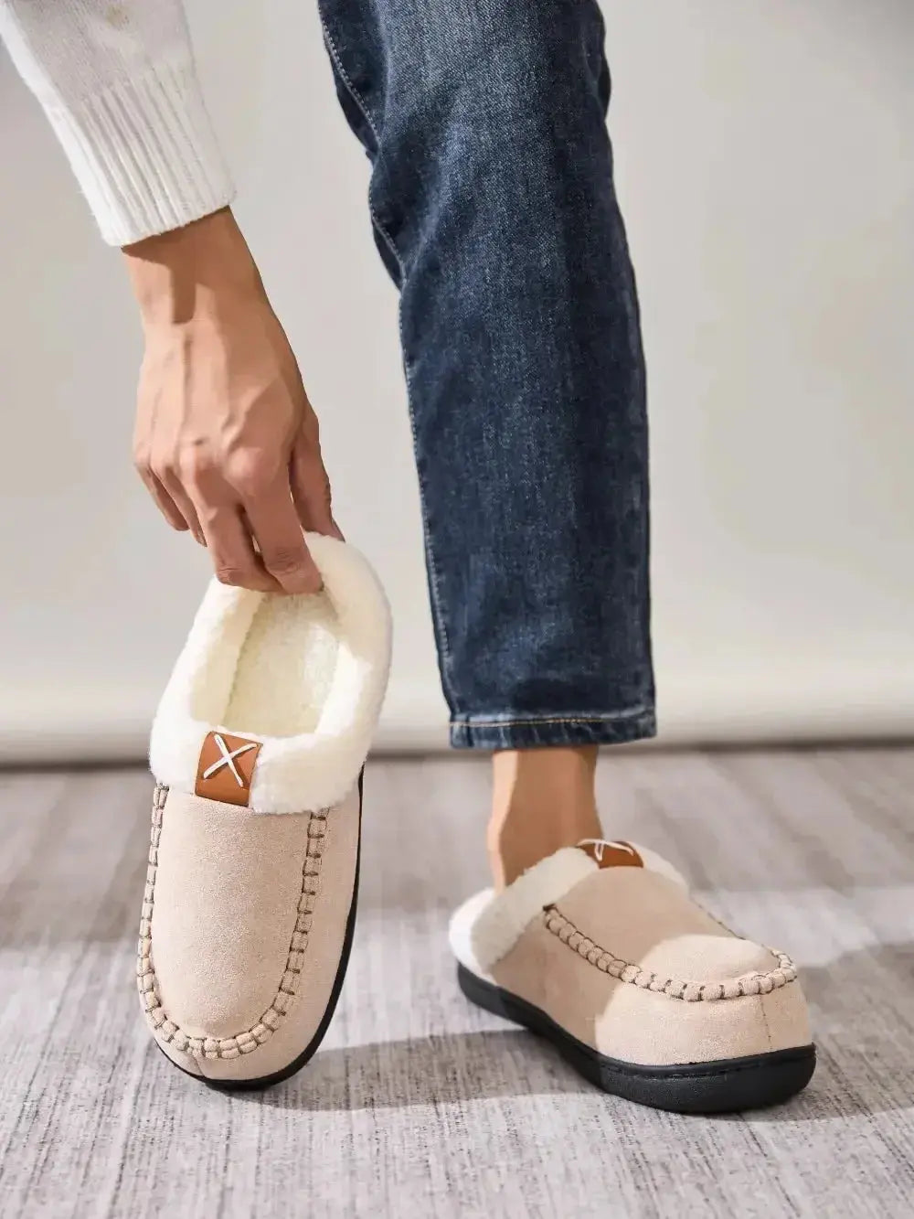 Women's contrast round toe flat slippers by Plush Fashion Hub, comfortable indoor slip-ons with soft fabric and stylish design.