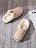 Women's contrast round toe flat slippers by Plush Fashion Hub, comfortable indoor slip-ons with soft fabric and stylish design.